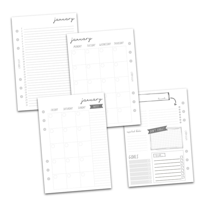 carpe diem A5 Planner Monthly Calendar Inserts