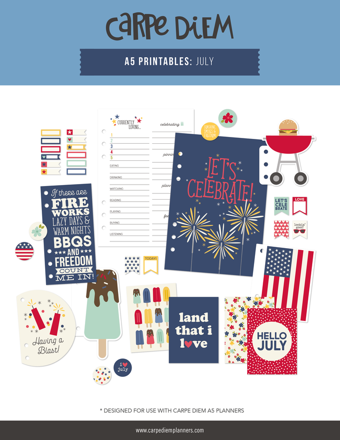 carpe diem A5 Planner Printables - July Freebie