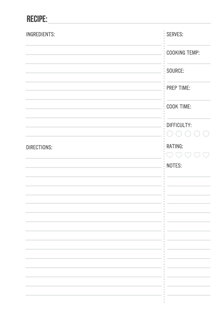 Carpe Diem A5 Planner Recipe Planner Inserts