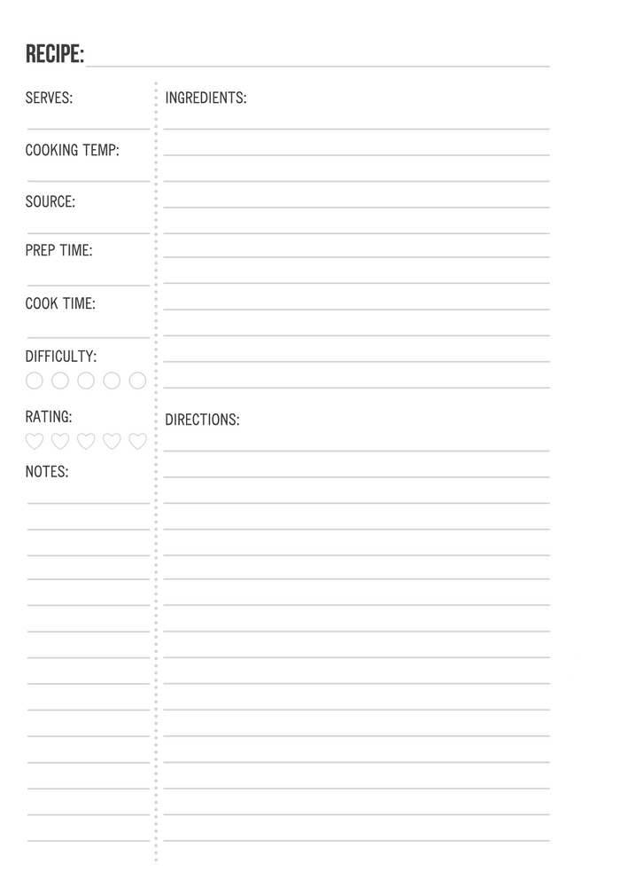 Carpe Diem A5 Planner Recipe Planner Inserts