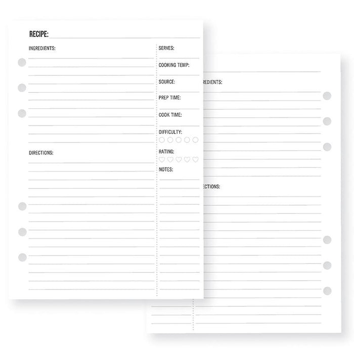 carpe diem A5 Planner Recipe Planner Inserts