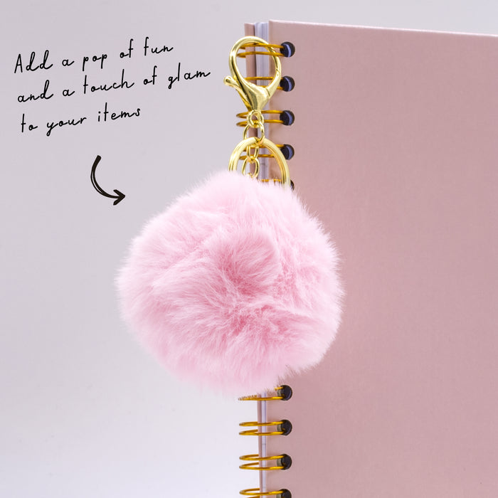 Carpe Diem Ballerina Pink Faux Fur Pom Pom Keyring