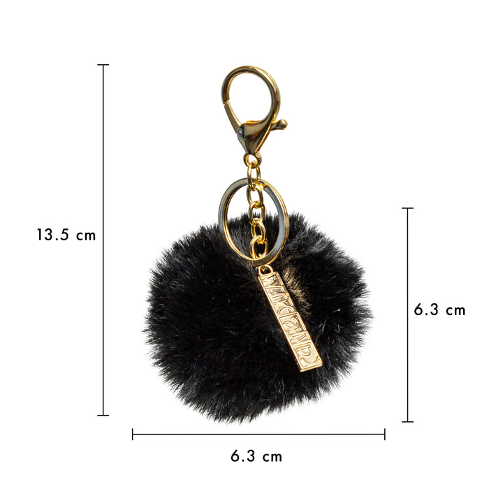 Carpe Diem Black Faux Fur Pom Pom Keyring