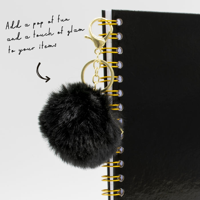 Carpe Diem Black Faux Fur Pom Pom Keyring