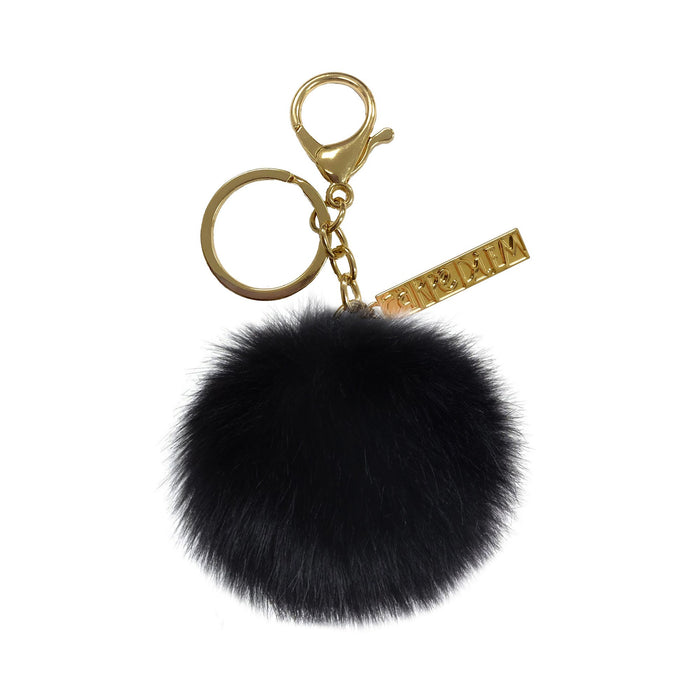 carpe diem Black Faux Fur Pom Pom Keyring