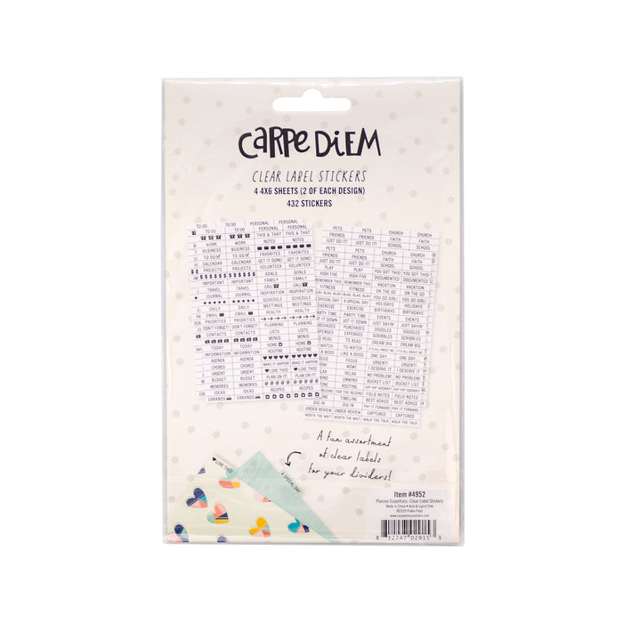 Carpe Diem Clear Planner Label Stickers