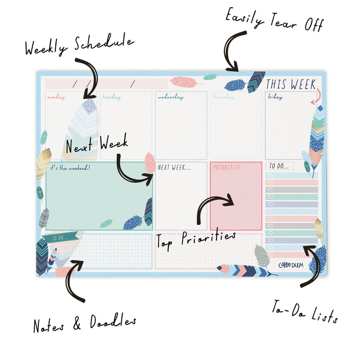 Carpe Diem Feathers Weekly Planner Pad