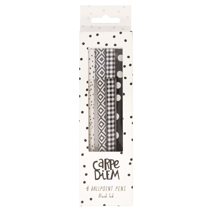 Carpe Diem Monochrome Ballpoint Pen - 4 Pack
