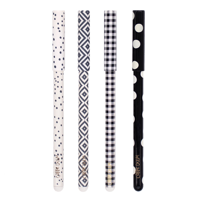 Carpe Diem Monochrome Ballpoint Pen - 4 Pack