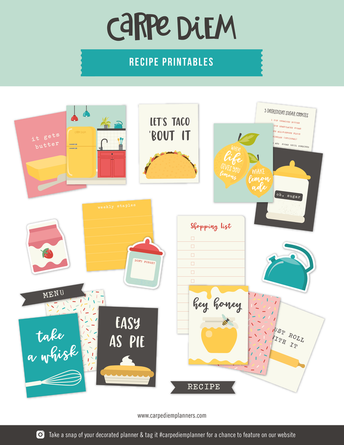 carpe diem Recipe Planner Printables