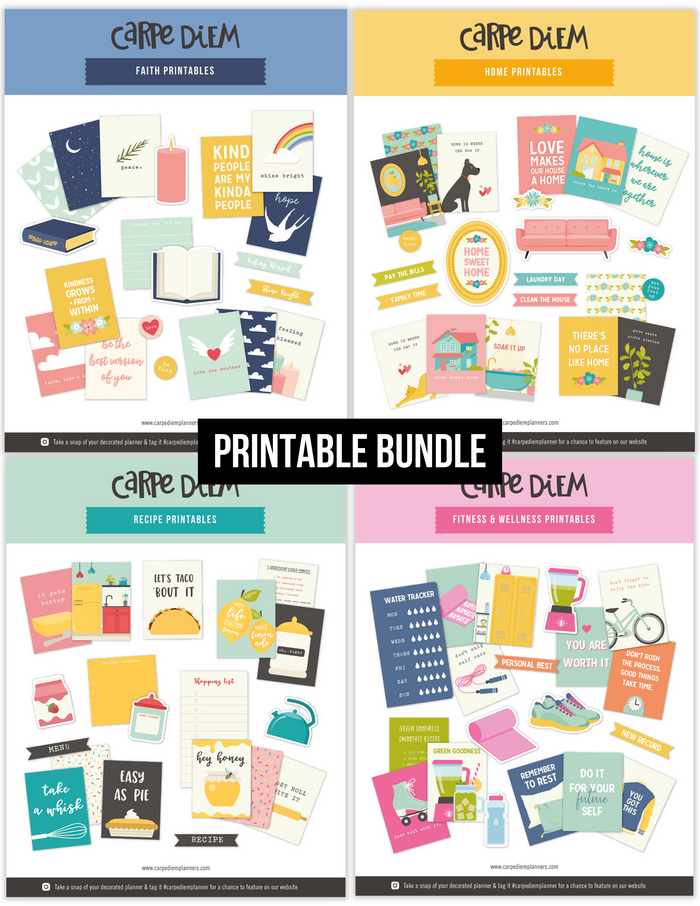 carpe diem Digital Printables Bundle- Home Faith Fitness & Wellness and Recipe