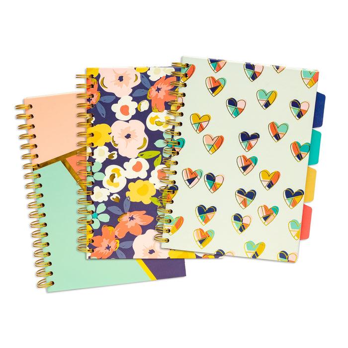 carpe diem Floral Love 5-subject hardcover notebook - Pack of 3 assorted colours