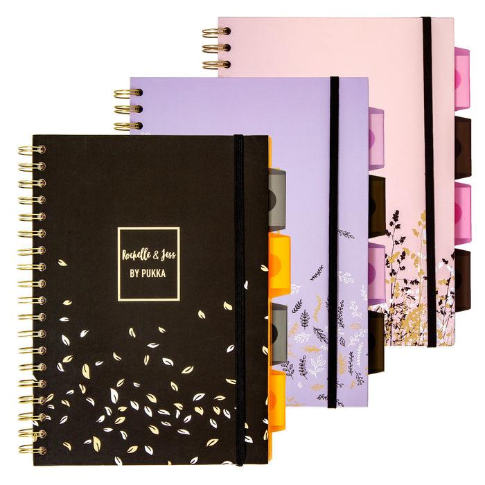 carpe diem Rochelle & Jess 5-subject hardcover notebook - Pack of 3 assorted colours