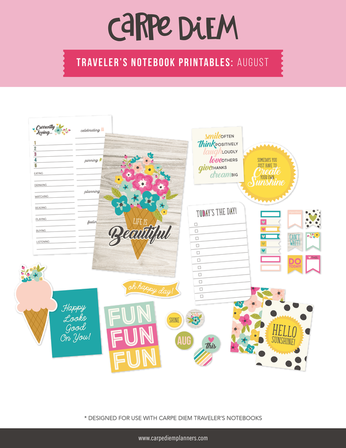 carpe diem Traveler's Notebook Printables - August Freebie