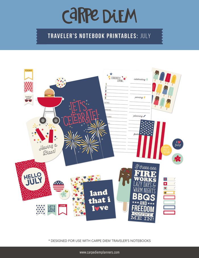carpe diem Traveler's Notebook Printables - July Freebie