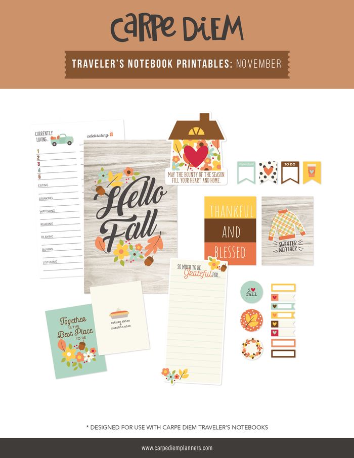 carpe diem Traveler's Notebook Printables -November Freebie
