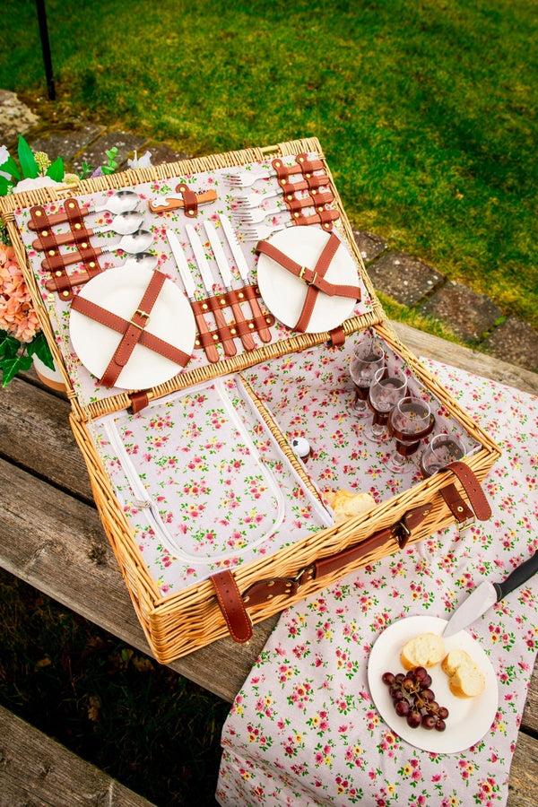 Carraig Donn 4 Person Natural Wicker Floral Picnic Basket