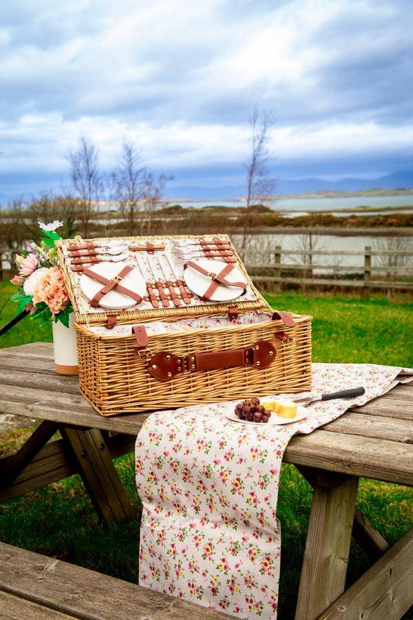 Carraig Donn 4 Person Natural Wicker Floral Picnic Basket