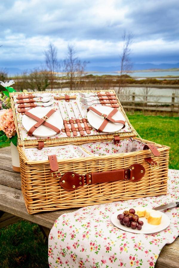 carraig donn 4 Person Natural Wicker Floral Picnic Basket