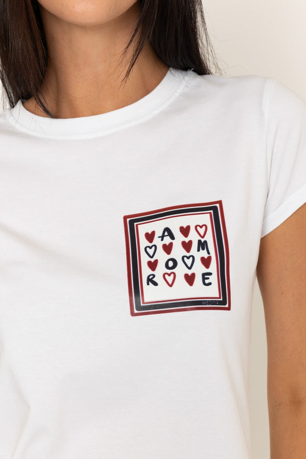 Carraig Donn Amore Heart Print White Cotton T-Shirt