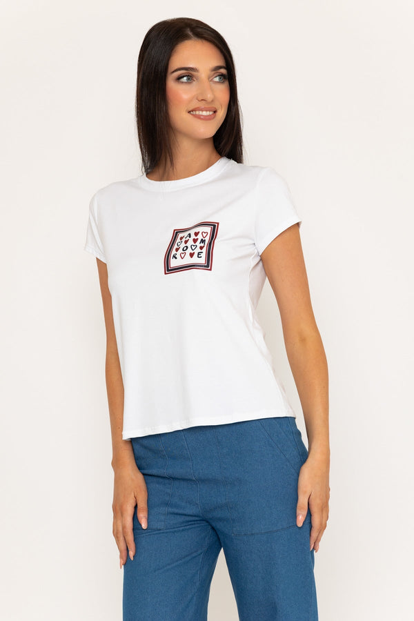 Carraig Donn Amore Heart Print White Cotton T-Shirt