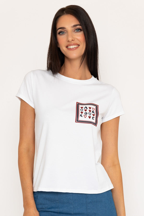 carraig donn Amore Heart Print White Cotton T-Shirt