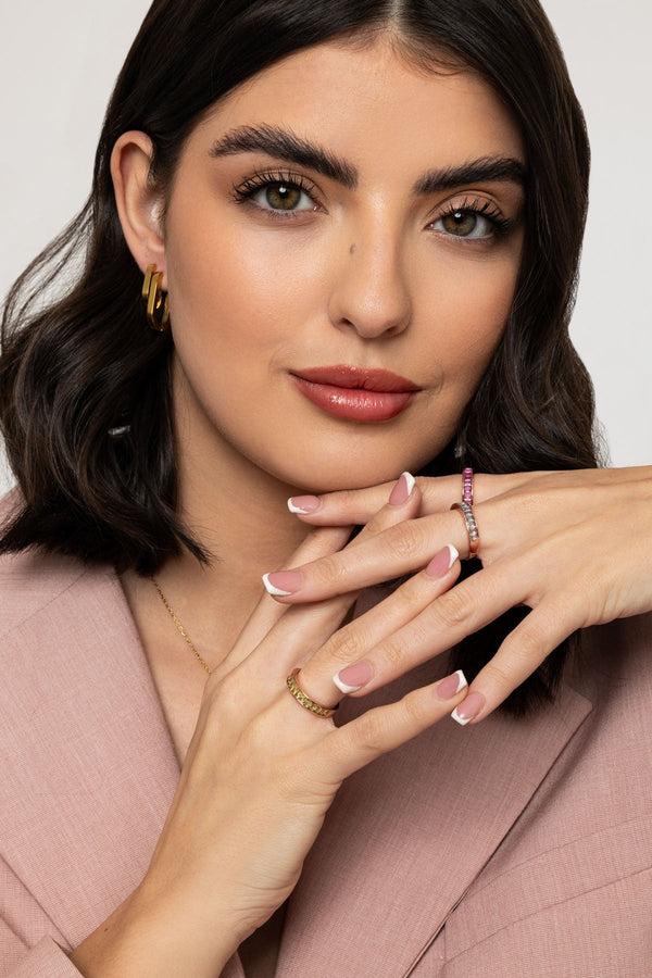 Carraig Donn Baguette Style Fuchsia Stone Ring Size 7