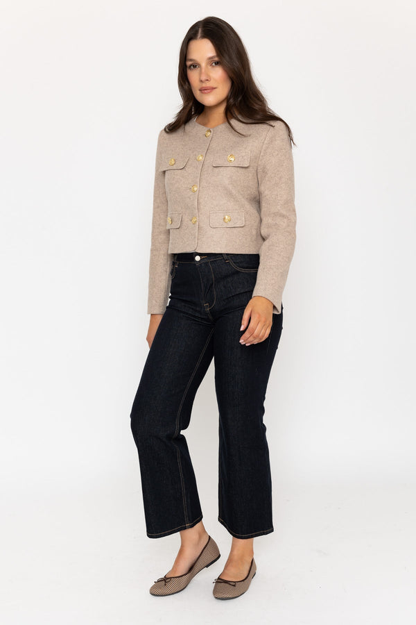 Carraig Donn Beige Cropped Jacket With Gold Buttons