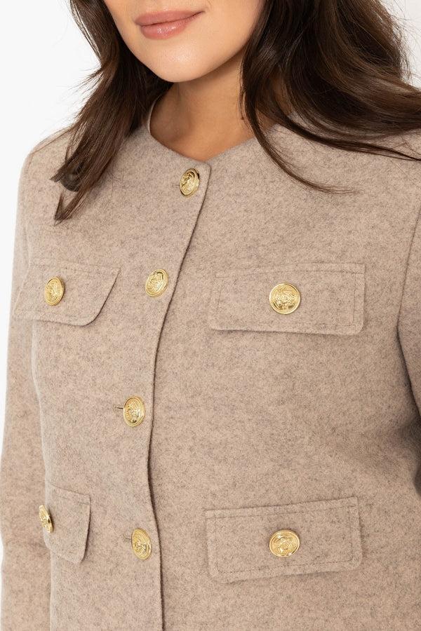Carraig Donn Beige Cropped Jacket With Gold Buttons