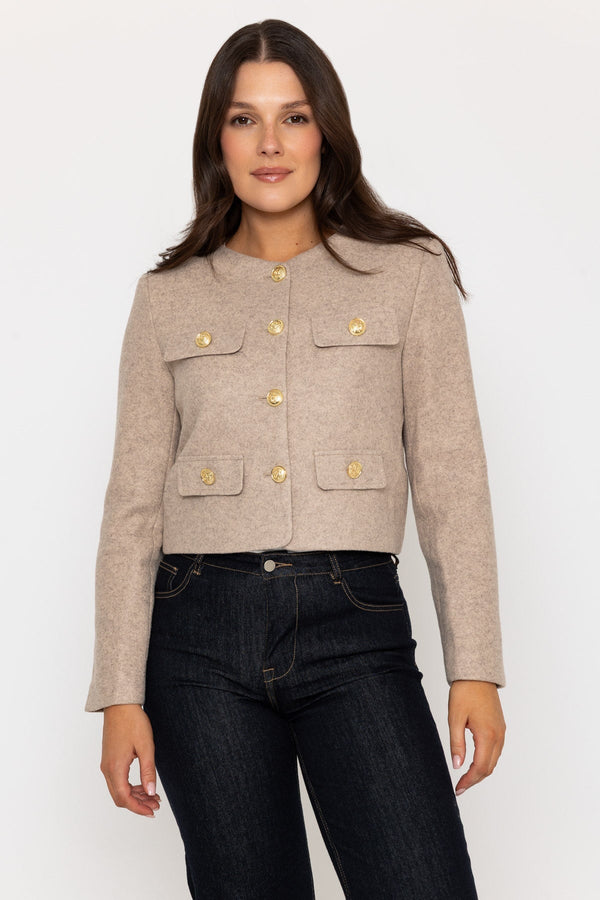 carraig donn Beige Cropped Jacket with Gold Buttons
