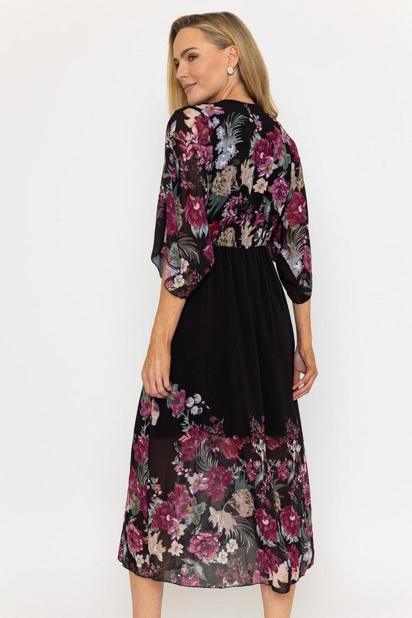 Carraig Donn Black Floral Print Empire Waist Midi Dress