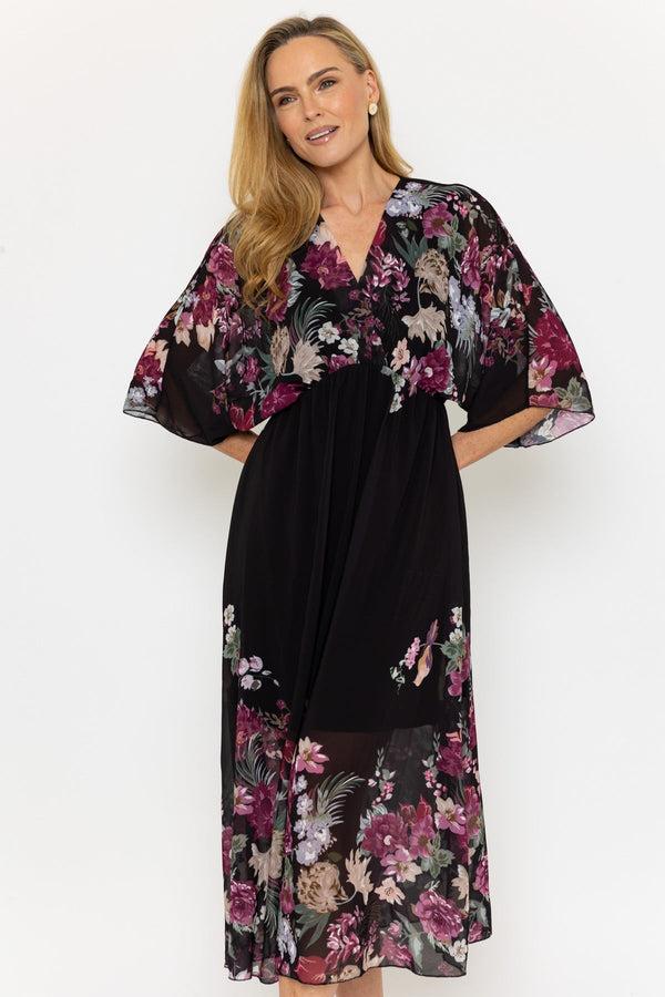 Carraig Donn Black Floral Print Empire Waist Midi Dress
