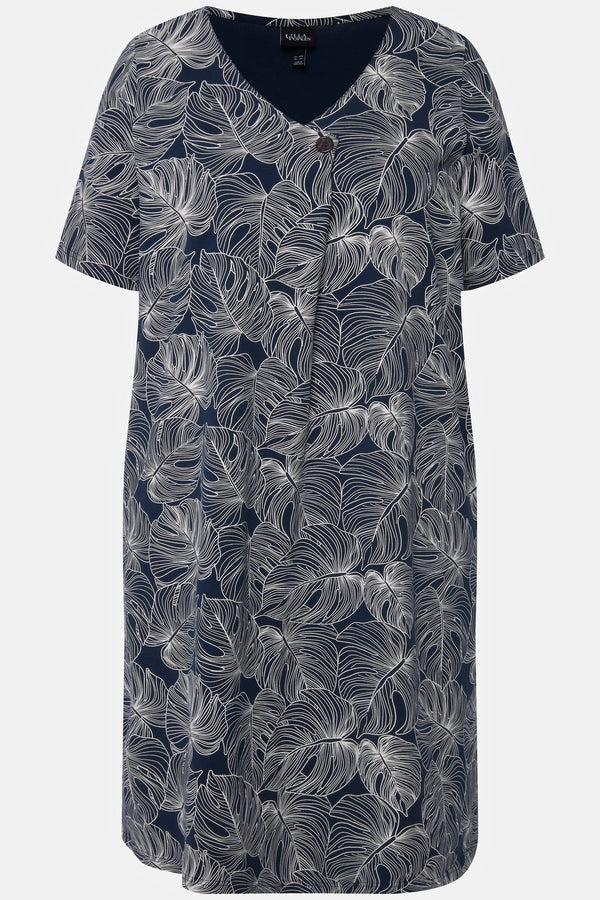 Carraig Donn Black Monstera Print Short Sleeve Midi Dress