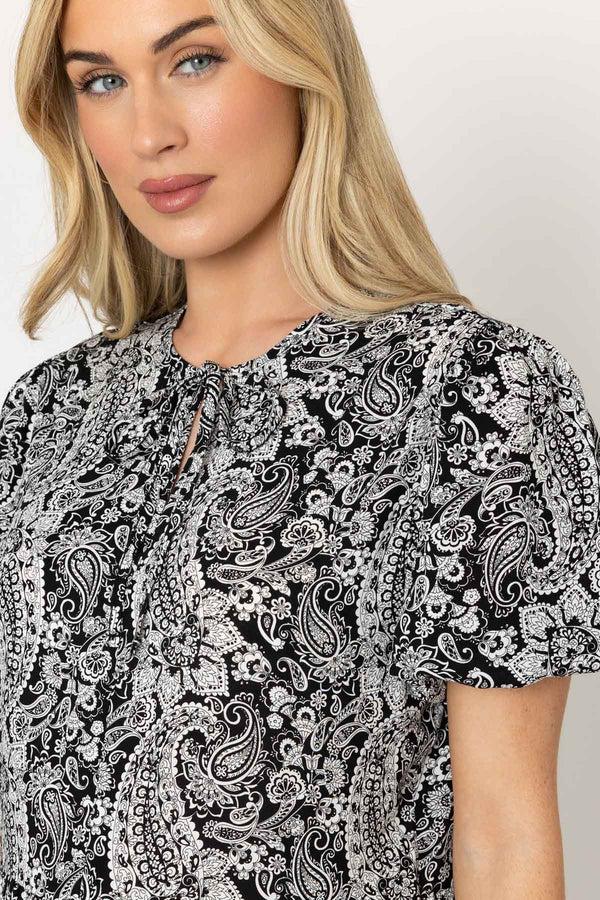Carraig Donn Black Paisley Midi Dress With Tie Neck