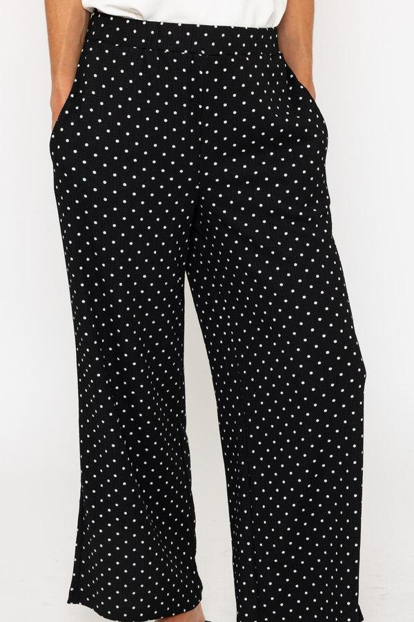 Carraig Donn Black Polka Dot Trousers With Elastic Waist