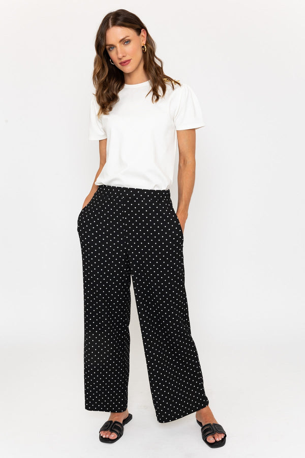 carraig donn Black Polka Dot Trousers with Elastic Waist
