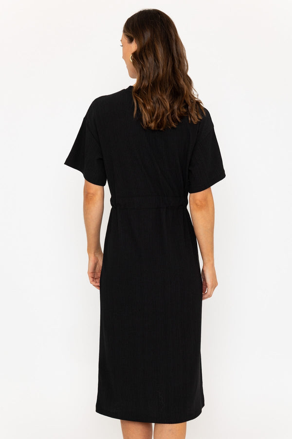 Carraig Donn Black Short Sleeve Midi Dress With Drawstring Waist