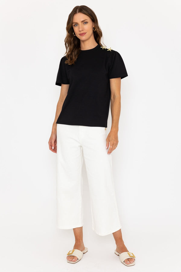 Carraig Donn Black Top With Starfish Embellished Buttons On Shoulder