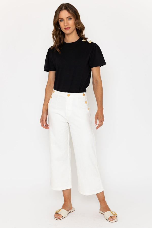 Carraig Donn Black Top With Starfish Embellished Buttons On Shoulder