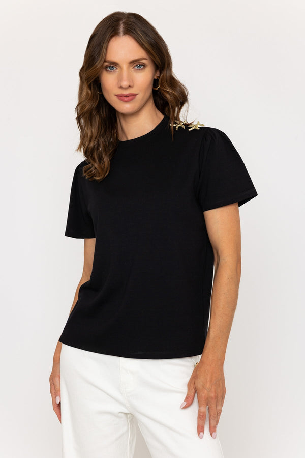 carraig donn Black Top with Starfish Embellished Buttons on Shoulder