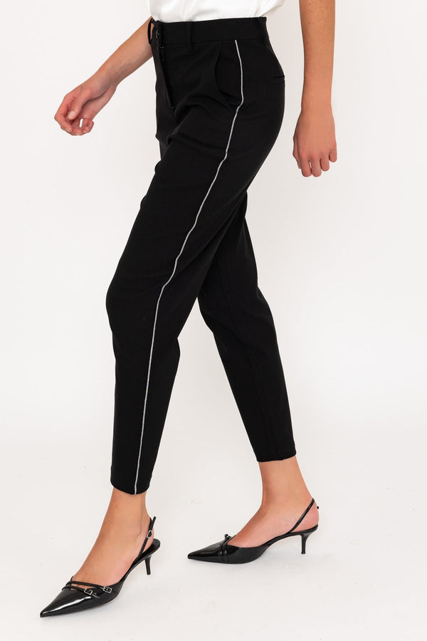 Carraig Donn Black Twill Bengaline Pants With Side Stripe