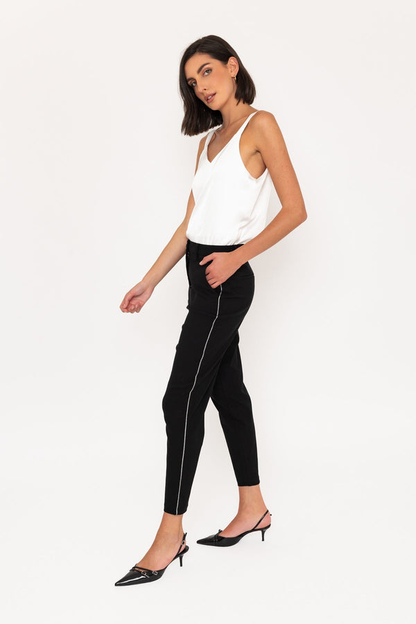 Carraig Donn Black Twill Bengaline Pants With Side Stripe