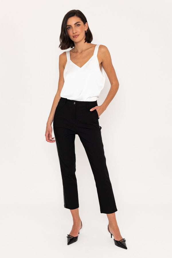 carraig donn Black Twill Bengaline Pants with Side Stripe