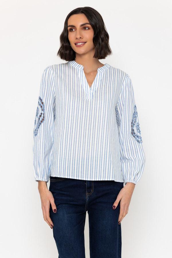 carraig donn Blue Embroidered Long Sleeve Cotton Top