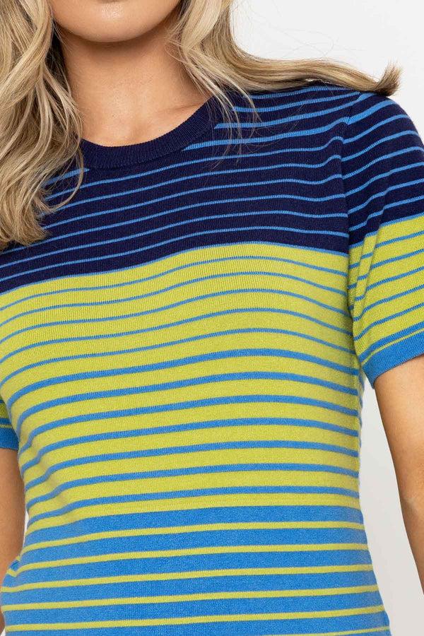 Carraig Donn Blue & Green Short Sleeve Striped Knit Top