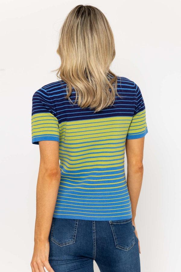 Carraig Donn Blue & Green Short Sleeve Striped Knit Top