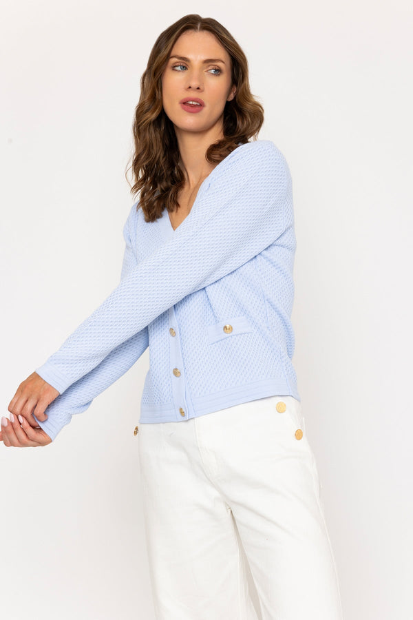 Carraig Donn Blue Lightweight Cardigan With Gold Buttons