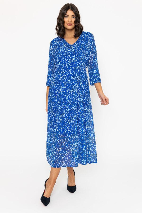 carraig donn Blue Polka Dot Print 3/4 Sleeve Kerry Midi Dress