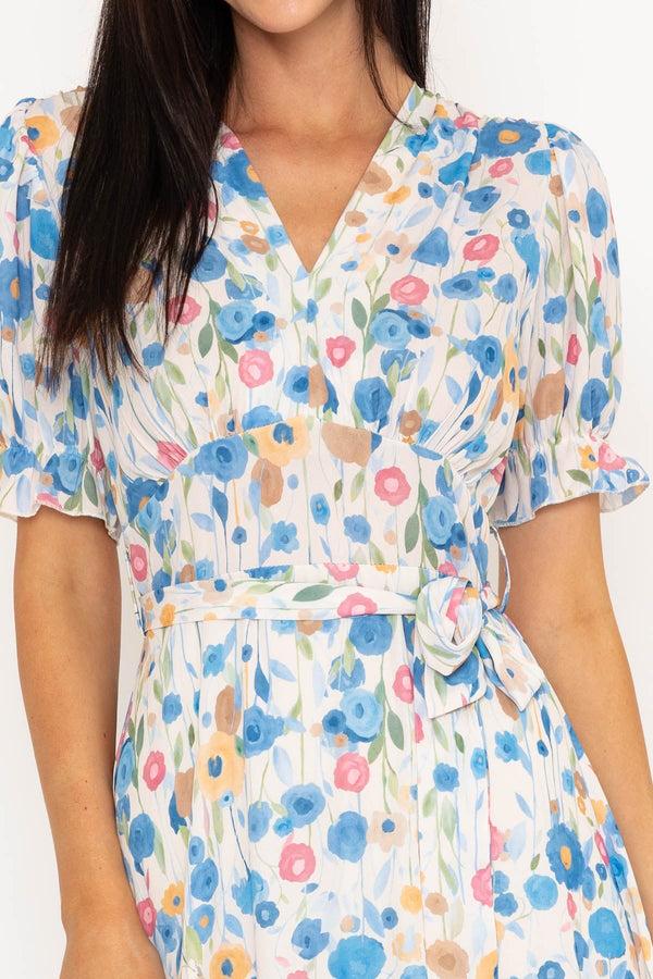 Carraig Donn Blue Print Short Sleeve Sinead Midi Dress