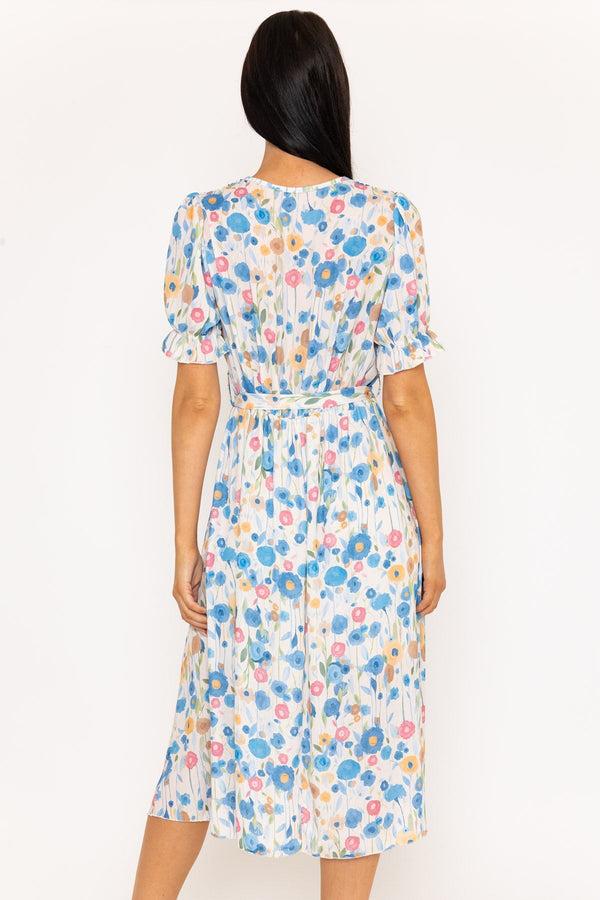 Carraig Donn Blue Print Short Sleeve Sinead Midi Dress